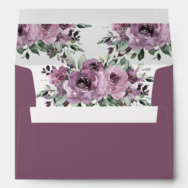 Mauve Plum Purple Floral 5x7 Card Wedding A7 Envelope (Back (Bottom))