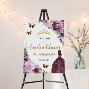 Mauve Plum Purple Floral Princess Gold Quinceañera Foam Board