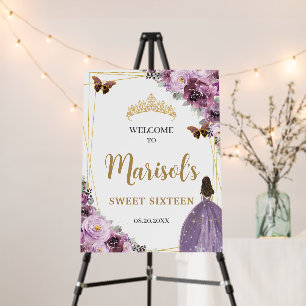 Mauve Plum Purple Floral Tiara Sweet 16 Welcome Foam Board