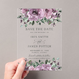 Mauve Plum Purple Floral Wedding Save the Date