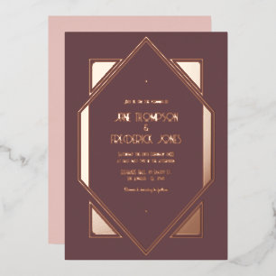 Mauve Plum & Rose Gold Gatsby Art Deco Wedding Foil Invitation