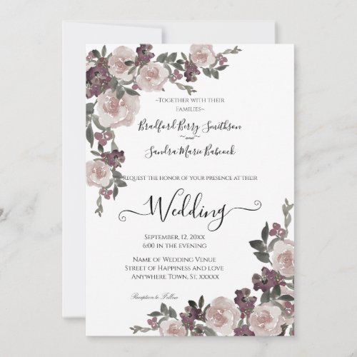 Mauve Plum Watercolor Floral Wedding Invitation