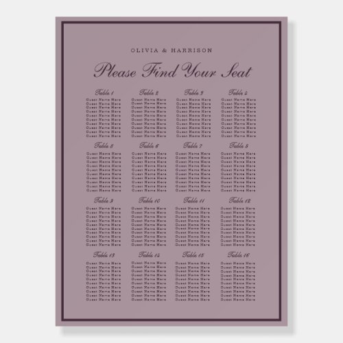 Mauve Plum Wedding Seating Chart Foam Board