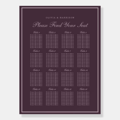 Mauve Plum Wedding Seating Chart Foam Board