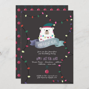 Mauve Polar Bear Christmas Invitation ANY EVENT