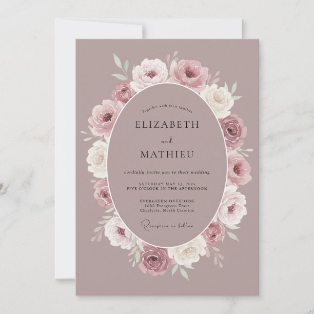 Mauve Polished Vintage Wedding Invitation (Front)