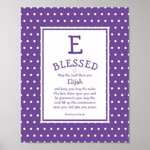 Mauve Polka Dot Name Blessing Nursery Poster