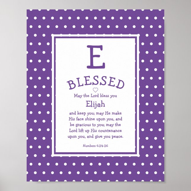 Mauve Polka Dot Name Blessing Nursery Poster (Front)