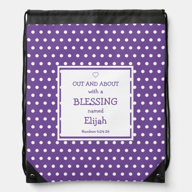 Mauve Polka Dot Personalized Baby Diaper Travel Drawstring Bag (Front)