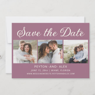 Mauve Purple 4-Photo 2-Sided Wedding Save Date Save The Date