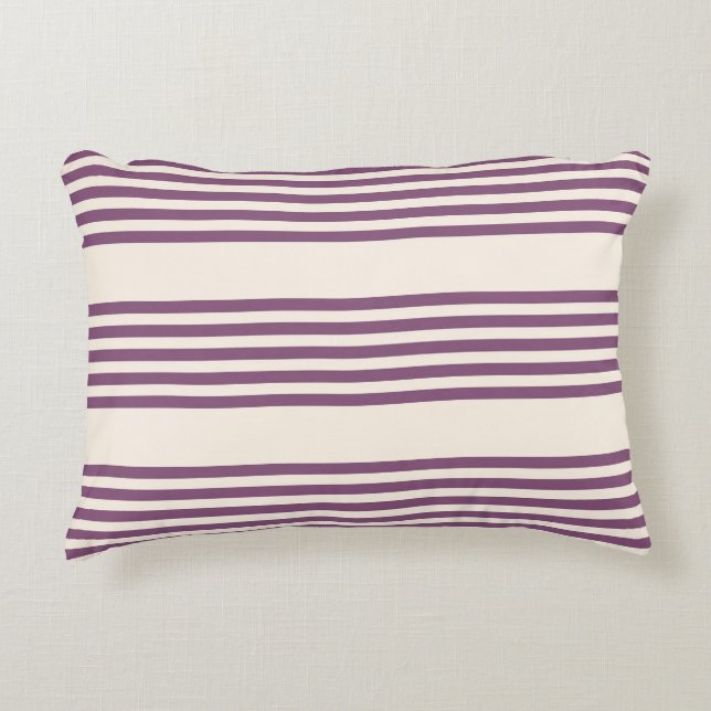 Mauve purple and beige five stripes pattern accent pillow (Front)