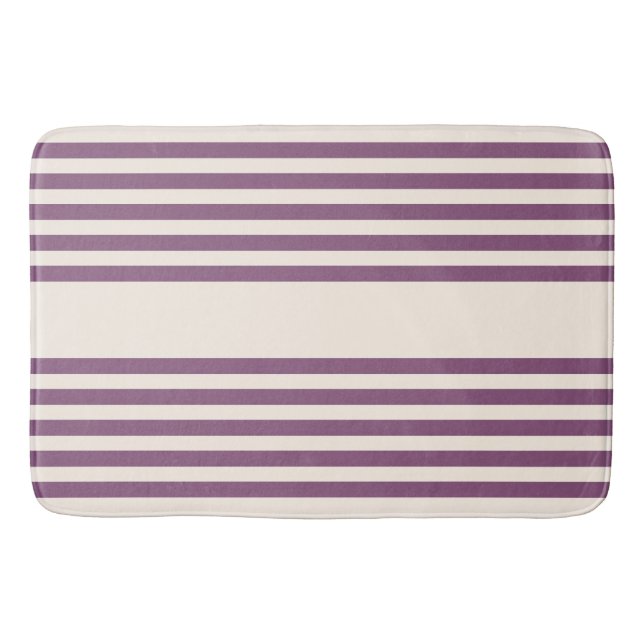 Mauve purple and beige five stripes pattern bath mat (Front)
