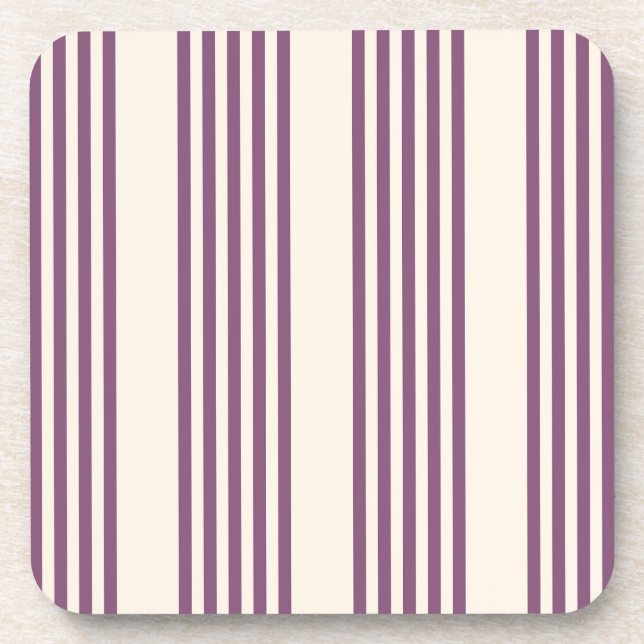 Mauve purple and beige five stripes pattern beverage coaster (Front)