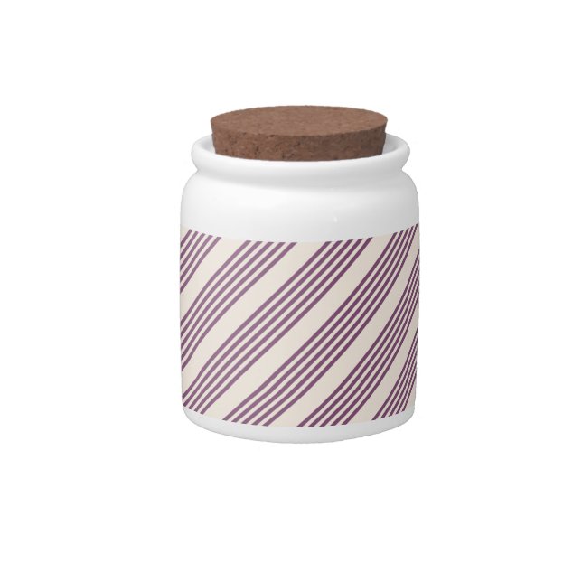 Mauve purple and beige five stripes pattern candy jar (Front)