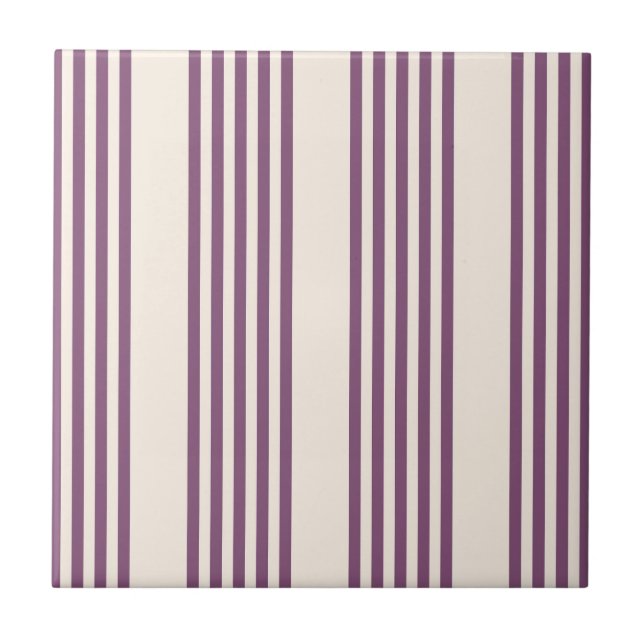 Mauve purple and beige five stripes pattern ceramic tile (Front)