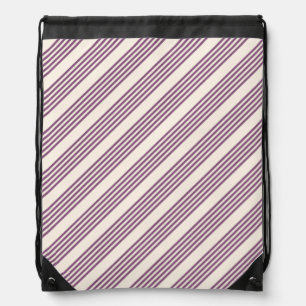Mauve purple and beige five stripes pattern drawstring bag