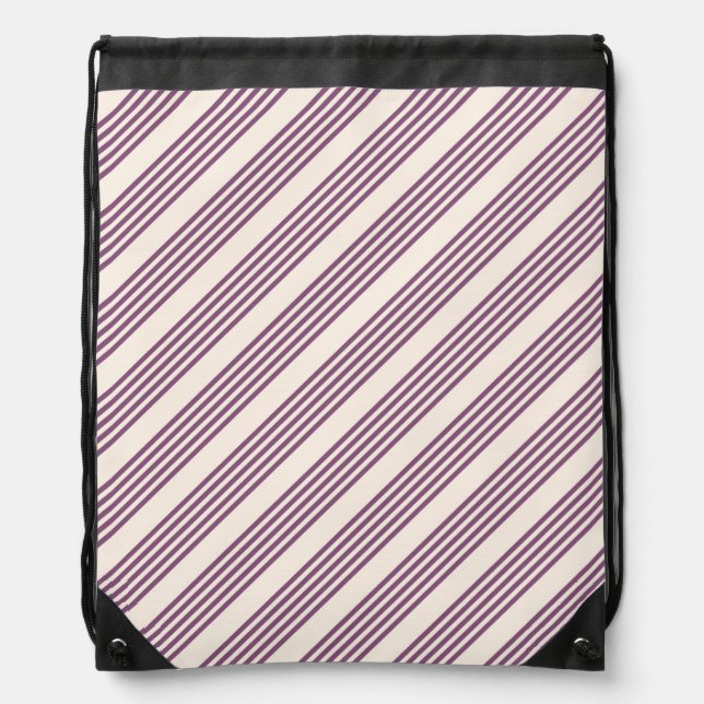 Mauve purple and beige five stripes pattern drawstring bag (Front)