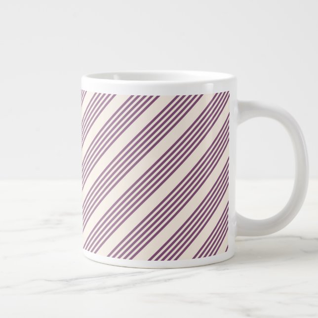 Mauve purple and beige five stripes pattern giant coffee mug (Right)
