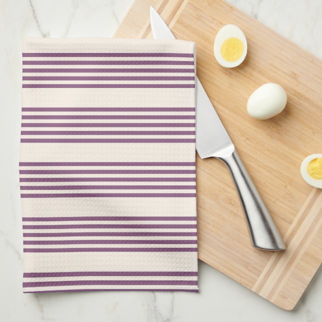 Mauve purple and beige five stripes pattern kitchen towel (Quarter Fold)