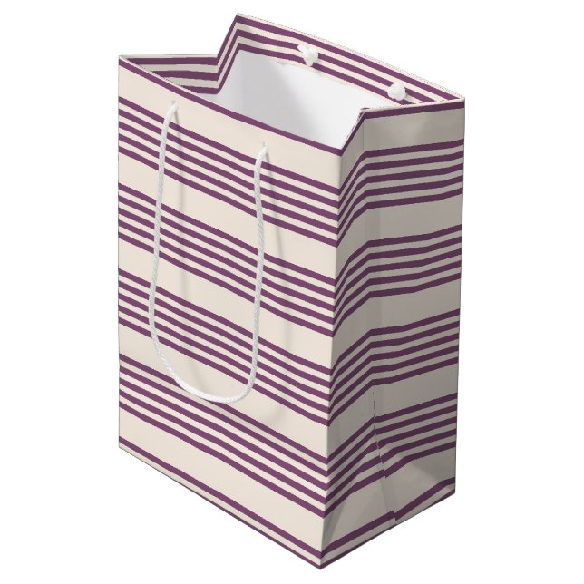 Mauve purple and beige five stripes pattern medium gift bag (Front Angled)
