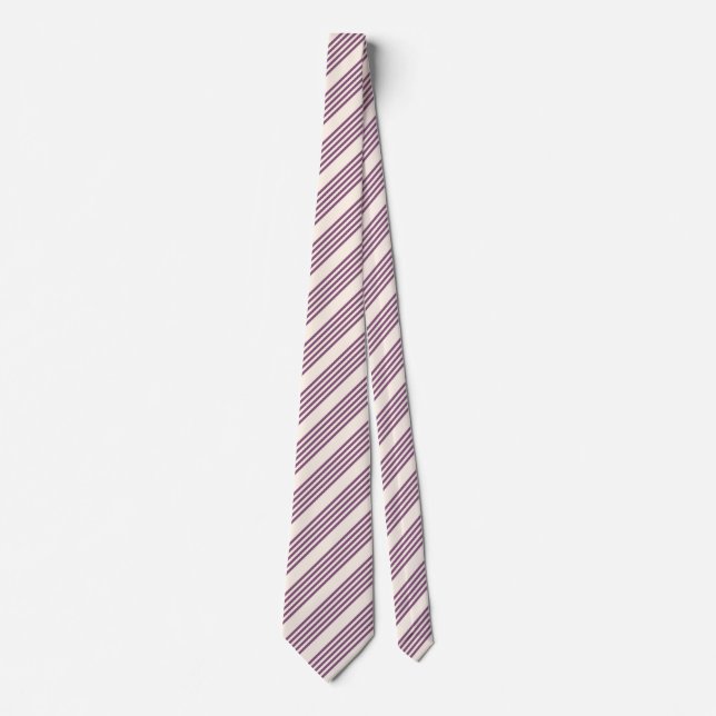 Mauve purple and beige five stripes pattern neck tie (Front)