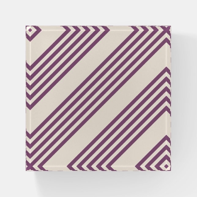 Mauve purple and beige five stripes pattern paperweight (Front)