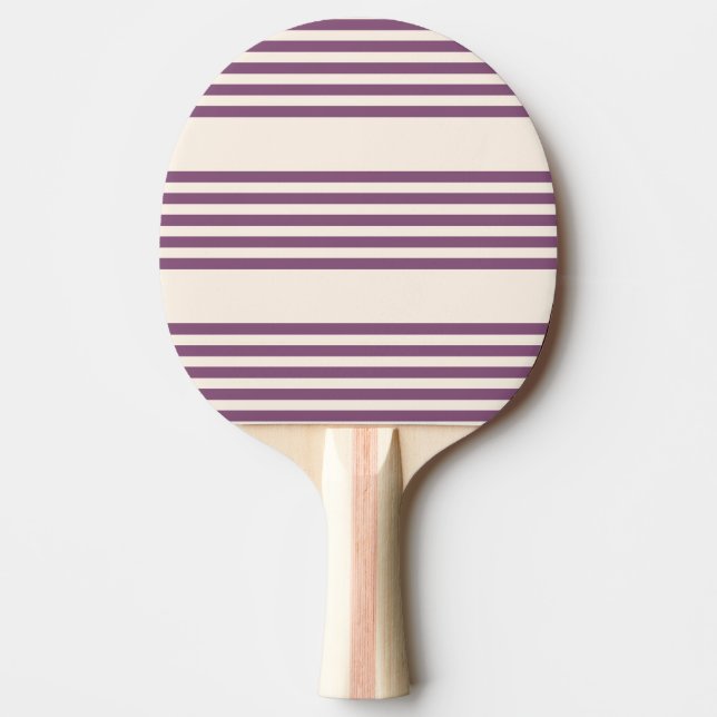 Mauve purple and beige five stripes pattern ping pong paddle (Front)