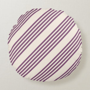 Mauve purple and beige five stripes pattern round pillow