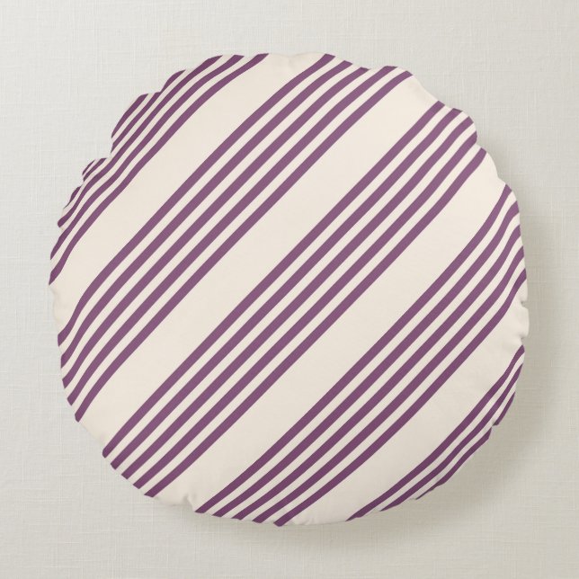 Mauve purple and beige five stripes pattern round pillow (Front)