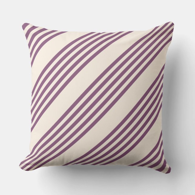 Mauve purple and beige five stripes pattern throw pillow (Front)