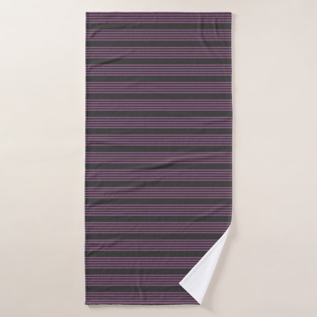 Mauve purple and charcoal five stripes pattern bath towel (Bath Towel)