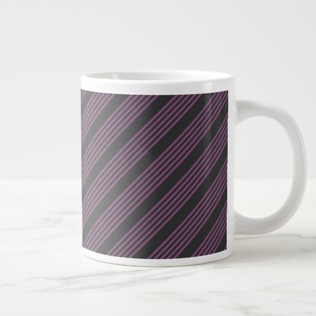 Mauve purple and charcoal five stripes pattern giant coffee mug (Right)
