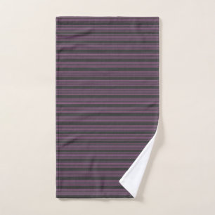 Mauve purple and charcoal five stripes pattern hand towel 