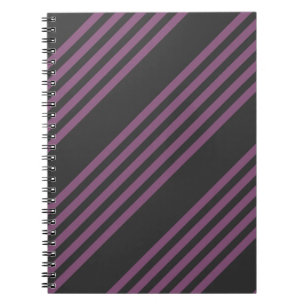 Mauve purple and charcoal five stripes pattern notebook