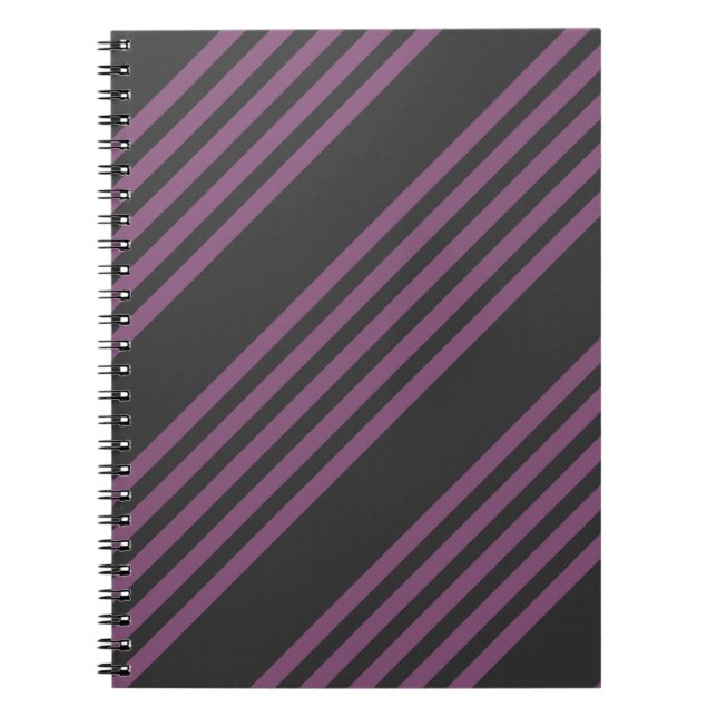 Mauve purple and charcoal five stripes pattern notebook (Front)