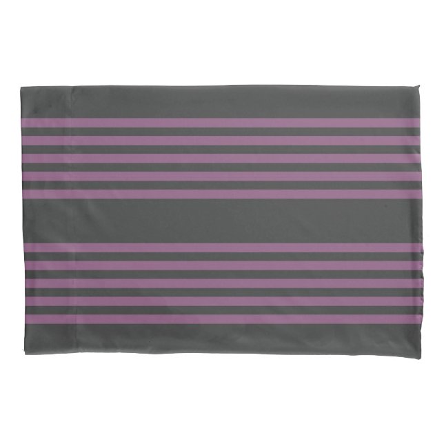 Mauve purple and charcoal five stripes pattern pillow case (Front)