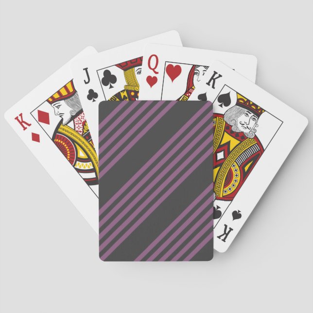 Mauve purple and charcoal five stripes pattern poker cards (Back)