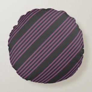 Mauve purple and charcoal five stripes pattern round pillow