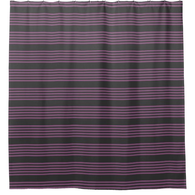 Mauve purple and charcoal five stripes pattern shower curtain (Front)