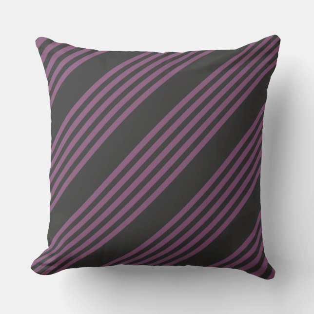 Mauve purple and charcoal five stripes pattern throw pillow (Front)