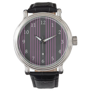 Mauve purple and charcoal five stripes pattern watch
