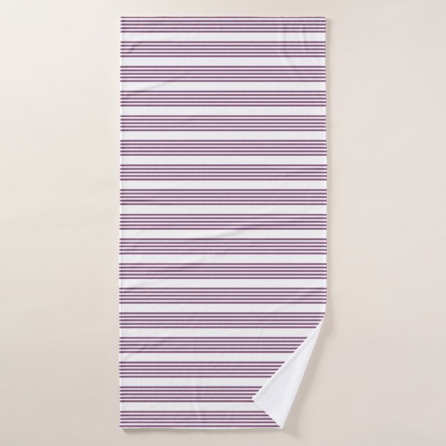 Mauve purple and white five stripes pattern bath towel (Bath Towel)