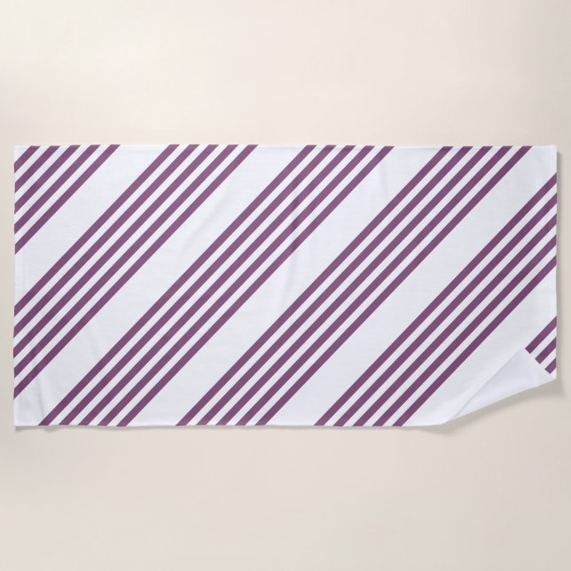 Mauve purple and white five stripes pattern beach towel (Front)
