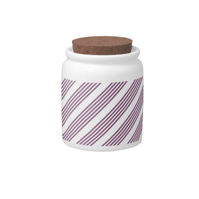 Mauve purple and white five stripes pattern candy jar (Front)