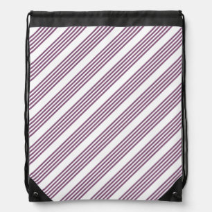 Mauve purple and white five stripes pattern drawstring bag