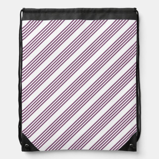 Mauve purple and white five stripes pattern drawstring bag (Front)