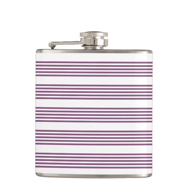 Mauve purple and white five stripes pattern flask (Front)
