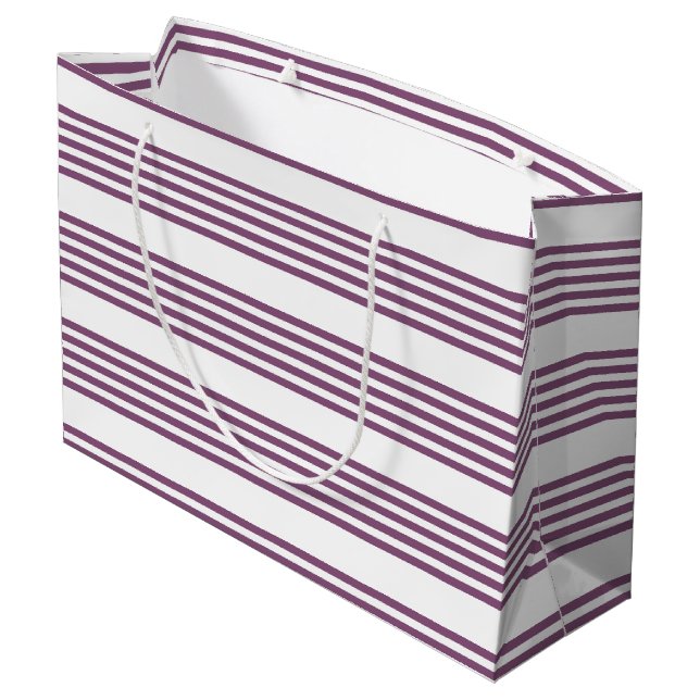 Mauve purple and white five stripes pattern large gift bag (Back Angled)
