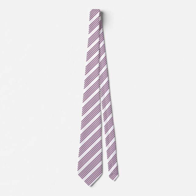 Mauve purple and white five stripes pattern neck tie (Front)