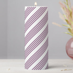 Mauve purple and white five stripes pattern pillar candle